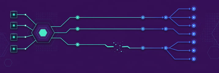 Abstract visualization of a broken commission payout chain, representing chargeback disruption in a health insurance agency downline structure.